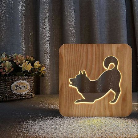 SBSG Nattlampa med Glödlampa För Shiba Inu Trä 3D-lampa Kreativa Trälampor Enkel Dekorativ Belysning