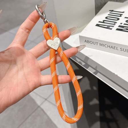 Färgglatt vävt mobilskal med hängande rep, nyckelring, anti-förlust handledsrep, mobilkedja DIY polyester hjärtformat kort rep