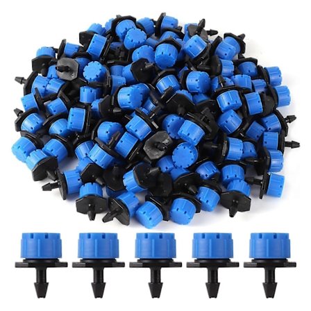 100 st Justerbar Droppare Mikro Droppbevattning Vattning Anti-igensättning Emitter Trädgårdsbevattningsmunstycke för 1/4 tums slang