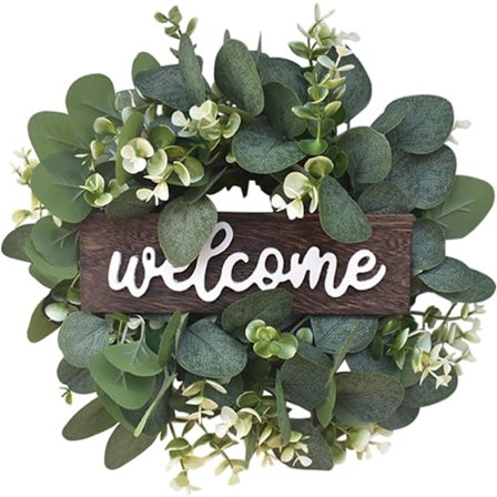 Eucalyptuskrans, sommar dörrkransar utomhus, 30 cm dörrkransar utomhus året runt, ytterdörrkrans