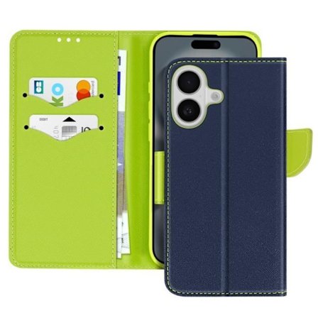 Etui för iPhone 16 Plånbok Läder Saffiano Fancy Mörkblå