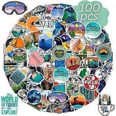 Rejseklistermærker - 100 Campingklistermærker - Laptopklistermærker - Selvklæbende klistermærker - Klistermærker til voksne - Klistermærker til børn -
