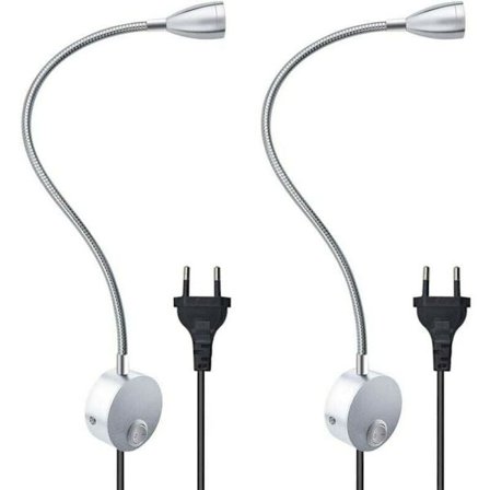 3W Fleksibel Væglampe til Læsning med Europæisk Stik og Afbryder, Væglamper til Læsning, Bøger, Hovedgærde, Soveværelse (2 Enheder, Varm Hvid)