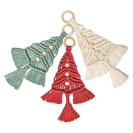 1 Set Julgran Macrame Kit Hantverk Lätt att Hänga Väggdekoration med Tofsar Tutorial med Instruktioner DIY Materialpaket