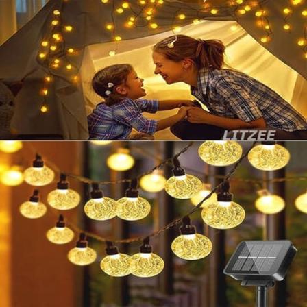 12M 100 LED Solcellelys Utendørs Varmt Hvit Lyslenke med 8 Moduser & Vanntett IP65 Dekorativ Lampe Perfekt for Hjem,