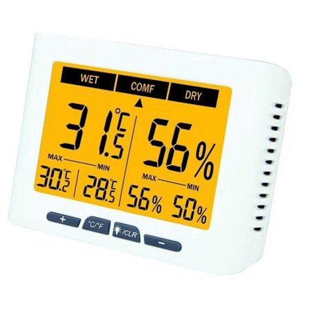 Indendørs termometer med kalibrering, hygrometer med Jumbo LCD-display og baggrundsbelysning, præcis fugtighedsmåler til hjem, kontor, drivhus, Ho