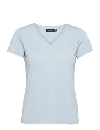 Slcolumbine V-Neck Ss T-shirt Top Blå Soaked In Luxury