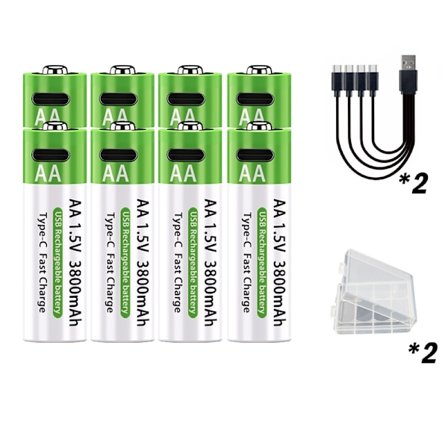 LIKEKALA Li-ion AA genopladelige batterier USB Lithium-ion 3800mAh 1,5V AA genopladelige batterier+ datakabel og opbevaringsboks