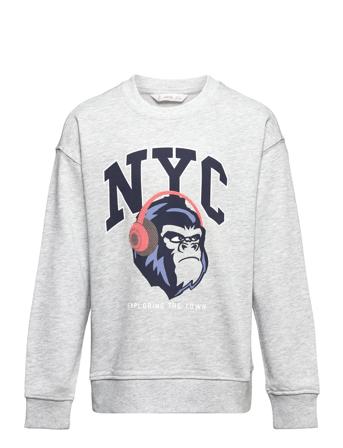 Cartoon Cotton Sweatshirt Sweat-shirt Genser Grå Mango*Betinget Tilbud
