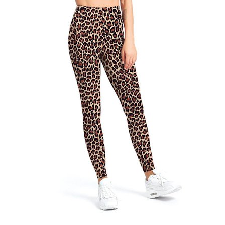 Høytaljede mønstrede leggings for kvinner - Smørmyke magekontrollbukser for trening, yoga og leopardleggings