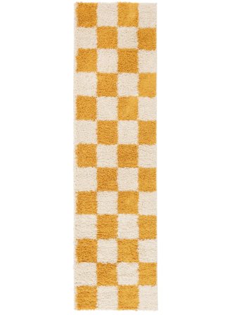 Chessie 80X300 Small Yellow/Off White Checkered Runner Rug