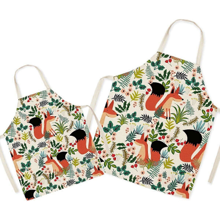 Fox Matchende Forkle for Foreldre og Barn til Matlaging, Maling, Hagearbeid - Nydelig