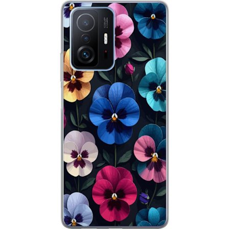 Kompatibelt Mobildeksel til Xiaomi 11T Dekorativt blomstermønster med fargerike pensélignende blomster og mørk elegant bakgrunn