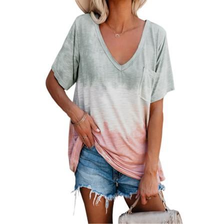 Dam Sommar Lös Gradient Tie-dye Topp Dam Kortärmad Bea