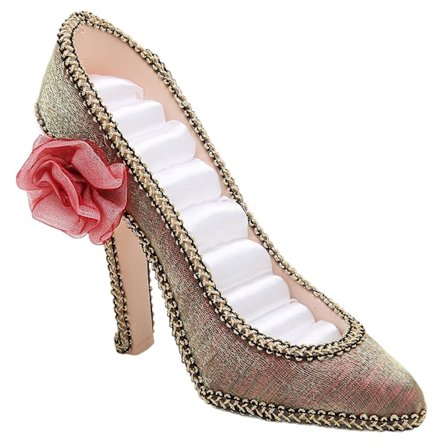 Høyhælte sko formet smykkeutstillingsstativ Royal Brown Stud Øredobber Ringer Organizer Oppbevaringsholder