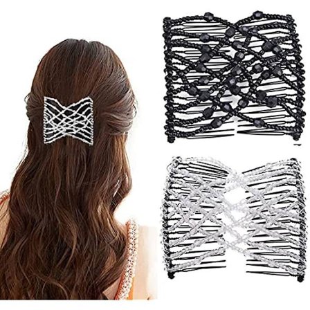 Stræk Perle Hårkamme Magiske Krystalperler Slides Elastiske Perler Dobbelte Kamme Vintage Dobbelte Slide Clips DIY Hårtilbehør Til Kvinder 2 stk