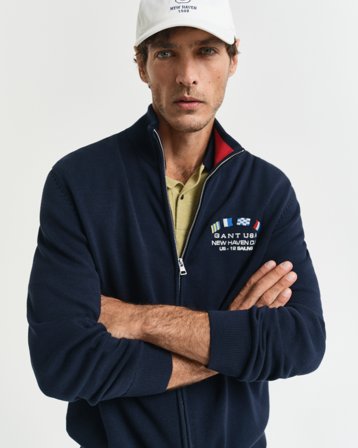 GANT Herren Nautical Flags Strickjacke mit Reißverschluss (L) Blau