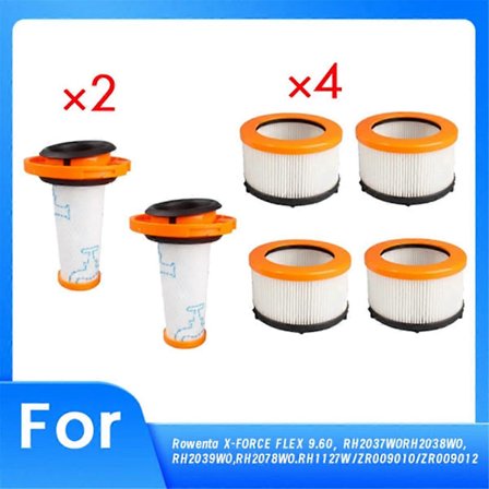 6 stk. For- og efterfiltre til X-FORCE FLEX 9.60 ZR009010/ZR00901 ledningsfri støvsuger, vaskbar og genanvendelig