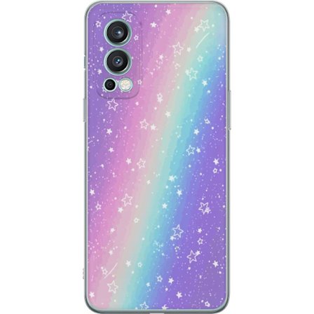 Kompatibel Mobilcover til OnePlus Nord 2 5G Rainbow-farvet pastelbaggrund med hvide stjerner og glitrende prikker i blød overgang