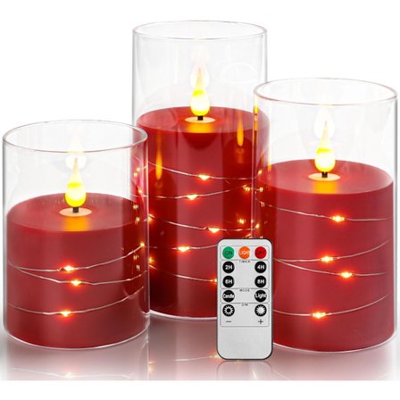 LED Lys Røde med Fjernkontroll Timer Batterilys med Lyslenke, Plexiglassøyle 10cm, 12.5cm, 15cm Realistisk Lys
