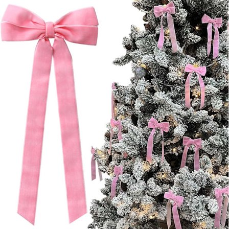 12 lyserøde sløjfe juletræsornamenter, 13 cm x 25 cm, velegnet til juletræer, fødselsdagsfester, bryllupper og andre feriedekorationer.