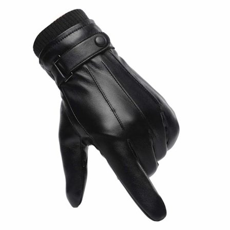 Winter Gloves Men Faux Leather Warm Thick, Fleece Windproof Cold Safe Thermal Mittens