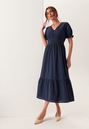 BUBBLEROOM - Broderie Anglaise Dress - Dark blue