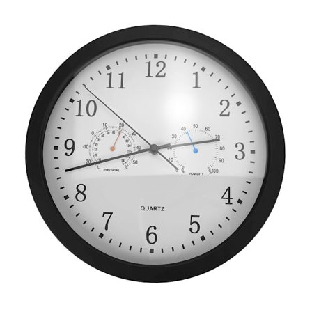 INF Lydløst vægur med termometer hygrometer