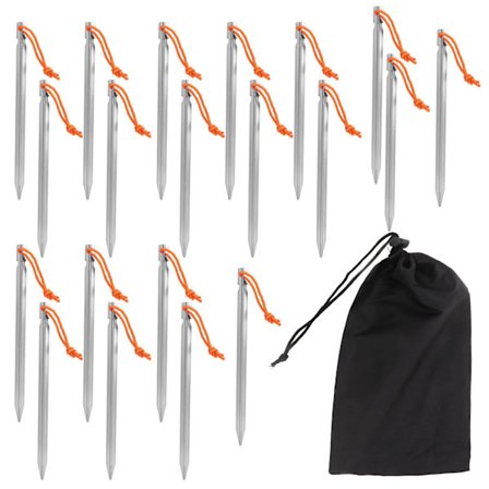 20 stk teltplugger V-formet kraftig teltplugg med tau for utendørs camping baldakin 9 tommer sølvhvit
