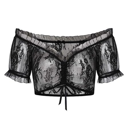 Dam V-ringad Bar mage Halv Ärm Oktoberfest Dirndl Blus Omlott Crop Top, 100% Ny