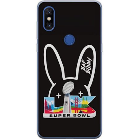 Kompatibel Mobilcover til Xiaomi Mi Mix 3 Bad Bunny portræt med åben skjorte, tatoveringer og krøllet hår i stilfuld modefotografering