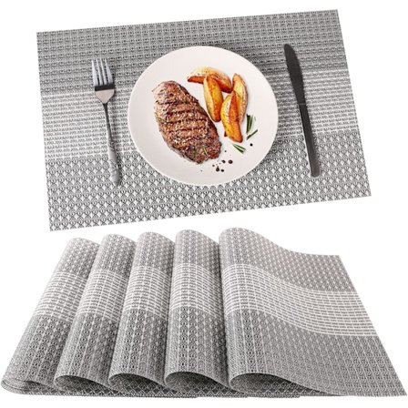 Sæt med 6 vaskbare PVC plastik coasters (glitter grå)