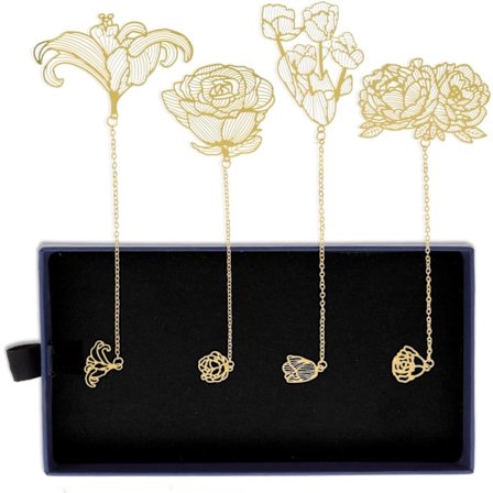 4 Pakning Metall Bokmerke for Lesende Kvinner, Søtt Bokmerke med Gaveeske for Kvinner, Lesere, Bokelskere, Voksne