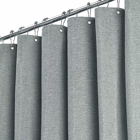 Extra långt duschdraperi 180 x 240 cm, Stort duschdraperi i linne med texturerat tyg med 12 plastkrokar, Stort duschdraperi av klassiskt polyestertyg