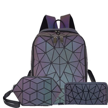 Laser Luminous Bao -laukkureppusetti naisille, olkalaukku, koulutyttöjen reppu, naisten design-reppu, holografinen laukku~07971
