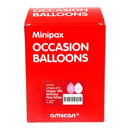 Amscan Minipax Happy 18th Birthday Balloons Box (6 Pack) 22.8cm