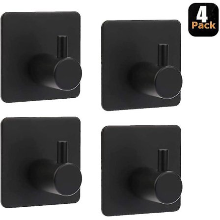 4 st självhäftande krokar i rostfritt stål, 8 kg max badrumskrok, handdukshållare, familj och kontor, självhäftande, svart