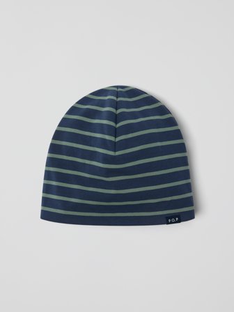 Trikotmütze mit Fleecefutter, gestreift - 52|54 - kinderbekleidung - blue - Polarn O. Pyret