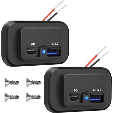2 st 12V USB-uttag, dubbel snabbladdning 3.0 12V-uttag USB-laddare & PD Type-c (USB C), 12V 24V USB-laddare vattentät strömadapter billaddare