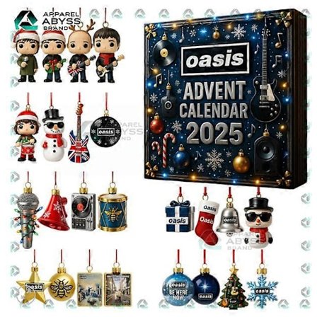Oasis British Rock Advent -yllätyslaatikko, joulukuusen akryyliriipus, joulukoriste