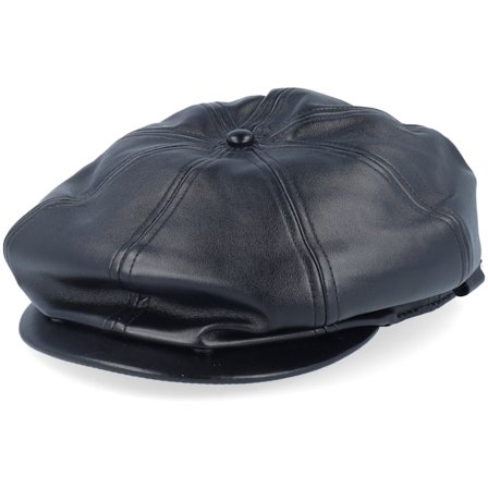 Kangol - Schwarz flatcap Cap - Faux Leather Cap Black Flat Cap @ Hatstore