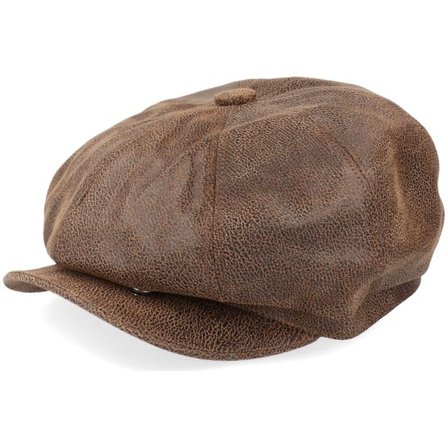 Jaxon & James - Brun flatcap Keps - Leather Newsboy Brown Flat Cap @ Hatstore