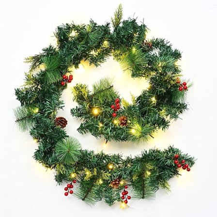 1,8 m/6 fot Julgransgirlang Dekorationer, Julgirlang med 50 LED-lampor Tallkottar Linneband