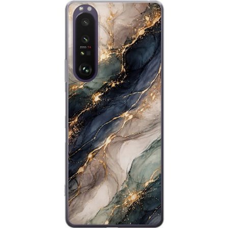 Yhteensopiva Puhelinkuori Sony Sony Xperia 1 III Ylellinen abstrakti marmoritaide mustalla, valkoisella ja kullalla elegantteine linjoineen, eksklusii