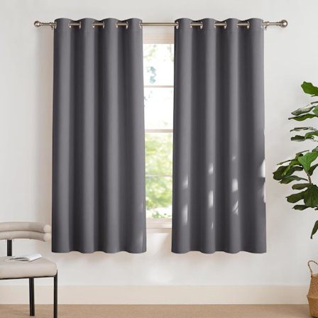 Sovrumsgardiner, Opaque, Grå, Set om 2, H 175 x B 140 cm, Termiska gardiner, Köldskydd, Vintermörkläggningsgardiner, Öljetter, Termiska gardiner