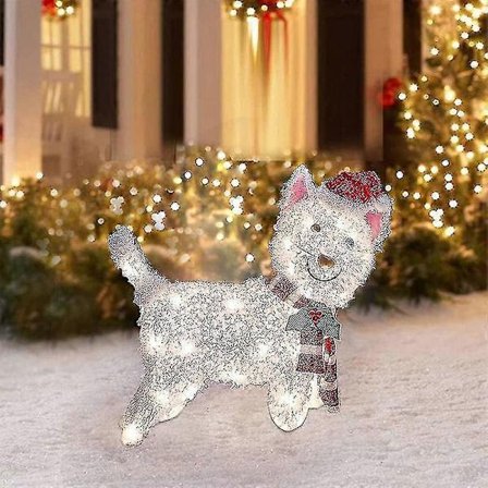 2D Julhund med LED-lampor Trädgårdsdekoration med akrylträdgårdspinne - Yvan