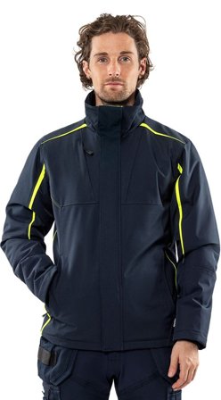 Fristads Herr Softshell vinterjacka stretch 4931 GSW, Mörk marinblå/Neongul