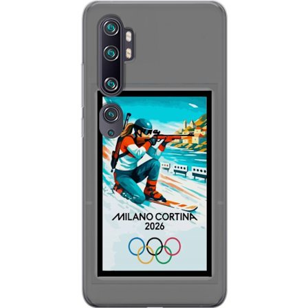 Yhteensopiva Puhelinkuori Xiaomi Mi Note 10 Retrojuliste Cortina Milano 2026 vuorilla, talviurheilijoilla, italiankoloreilla, Milanon tuomiokirkolla j