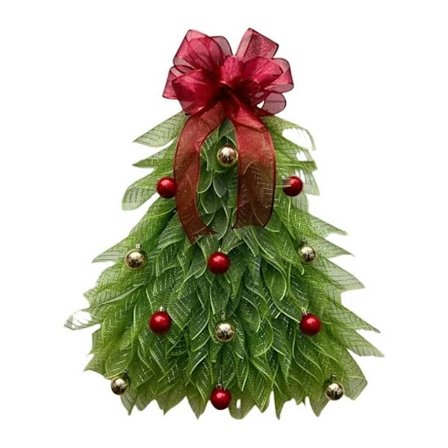 Handgjord Trädgirlang med Rosett och Kulor, Stor Konstgjord Girlang, Julgransgirlang för Ytterdörr (Röd Rosett - Självlysande)