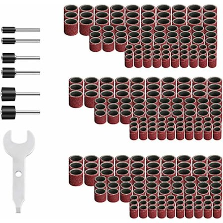 Sæt med 307 slibehylser med sliberulle, boremaskinchucks og tromlenøgler